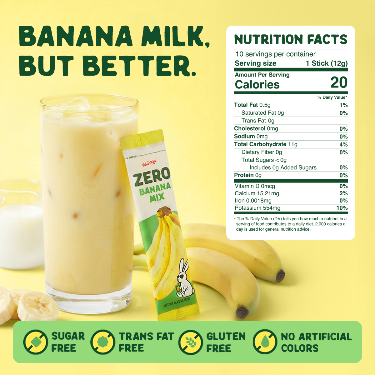 Banana Mix Powder Stick Korean, Zero sugar (0.423 oz X 10 Sticks)
