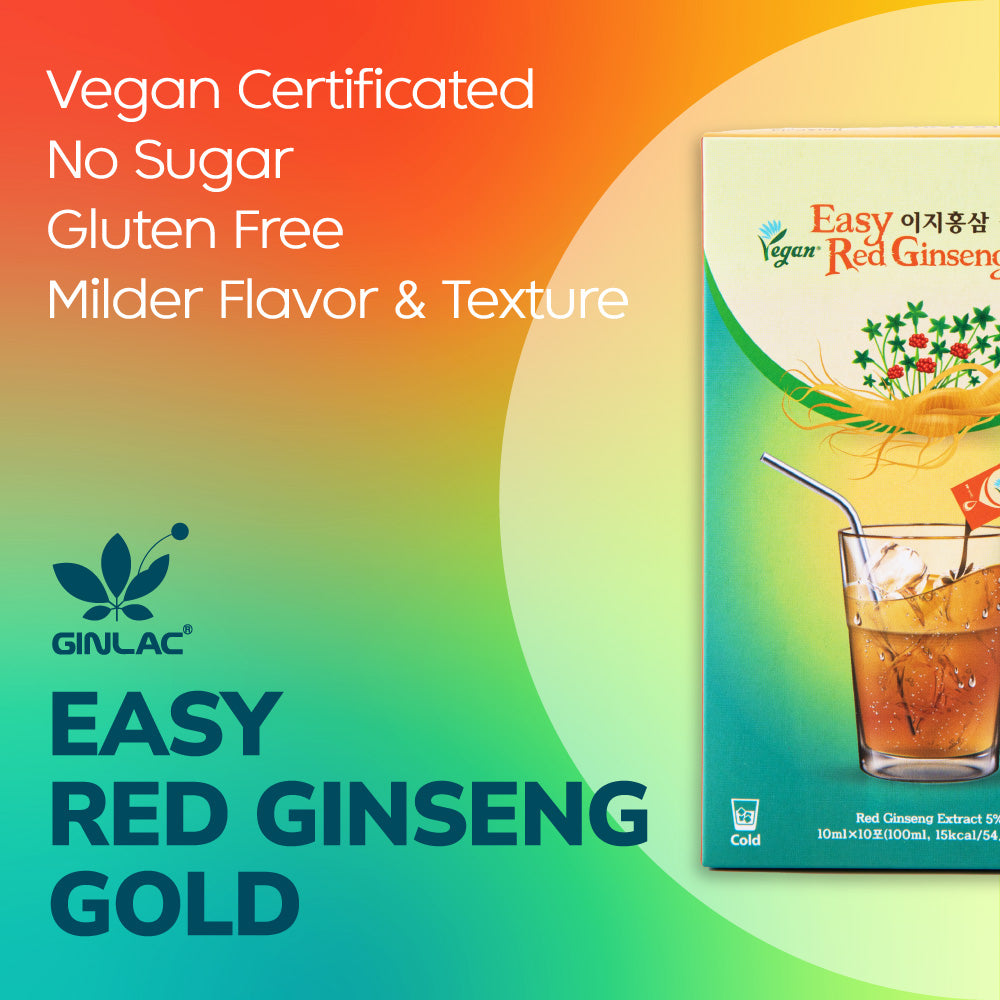 GINLAC Easy Red Ginseng Sticks Vegan 10 sticks (0.3oz X 10 Sachets)