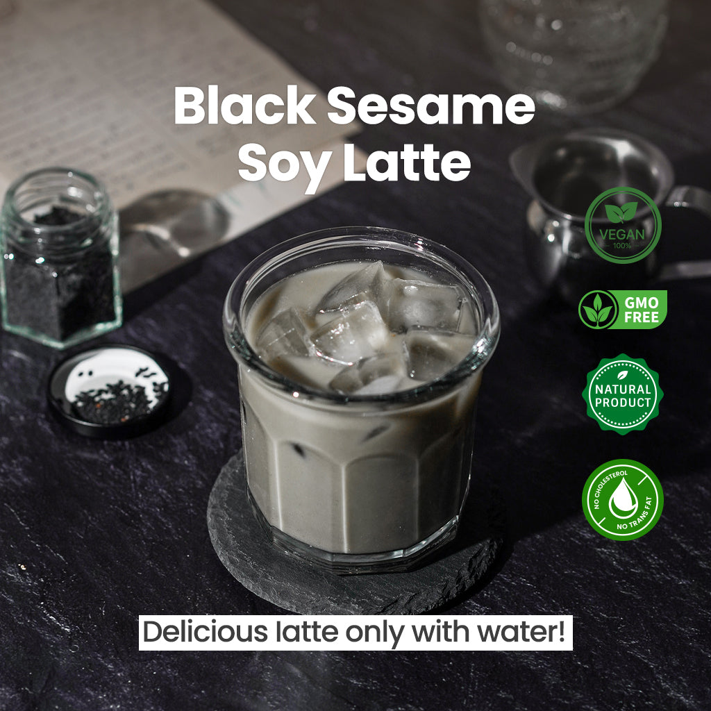 Korean Black Sesame Soy Latte Powder, Cafe Style Latte – 17.6 oz (500g)