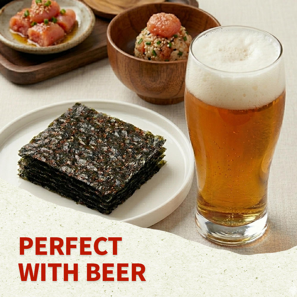 Roasted Seaweed Sheets - Seasoned Spicy Laver (Meoyng-Lan Flavor) 12 Pack 명란김