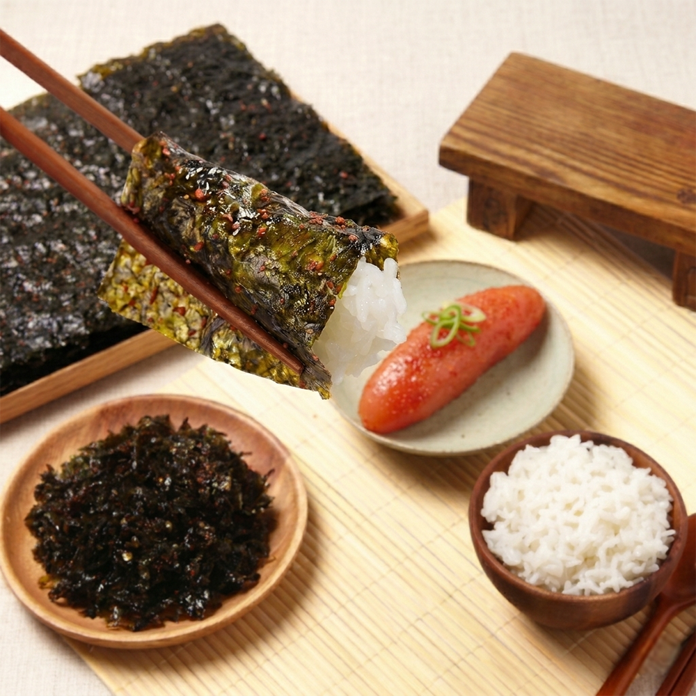 Roasted Seaweed Sheets - Seasoned Spicy Laver (Meoyng-Lan Flavor) 12 Pack 명란김