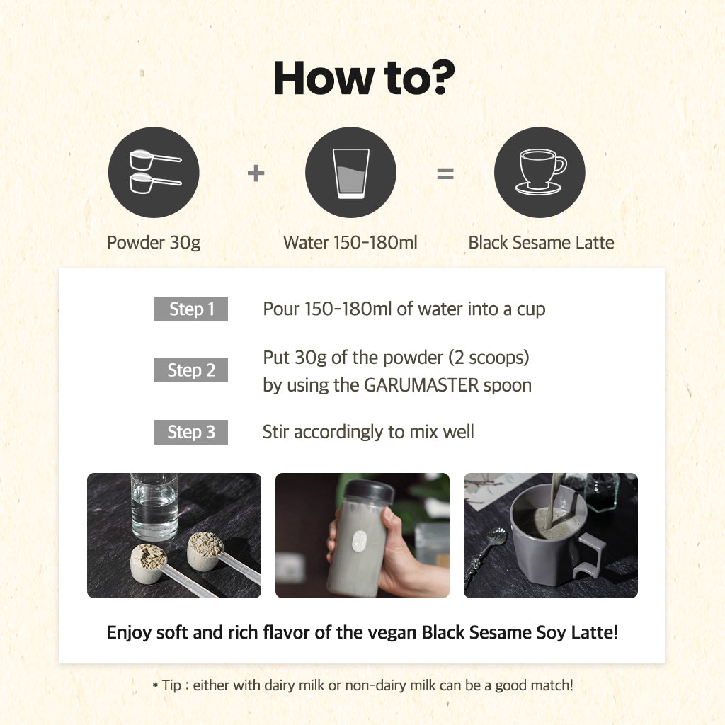 Korean Black Sesame Soy Latte Powder, Cafe Style Latte – 17.6 oz (500g)