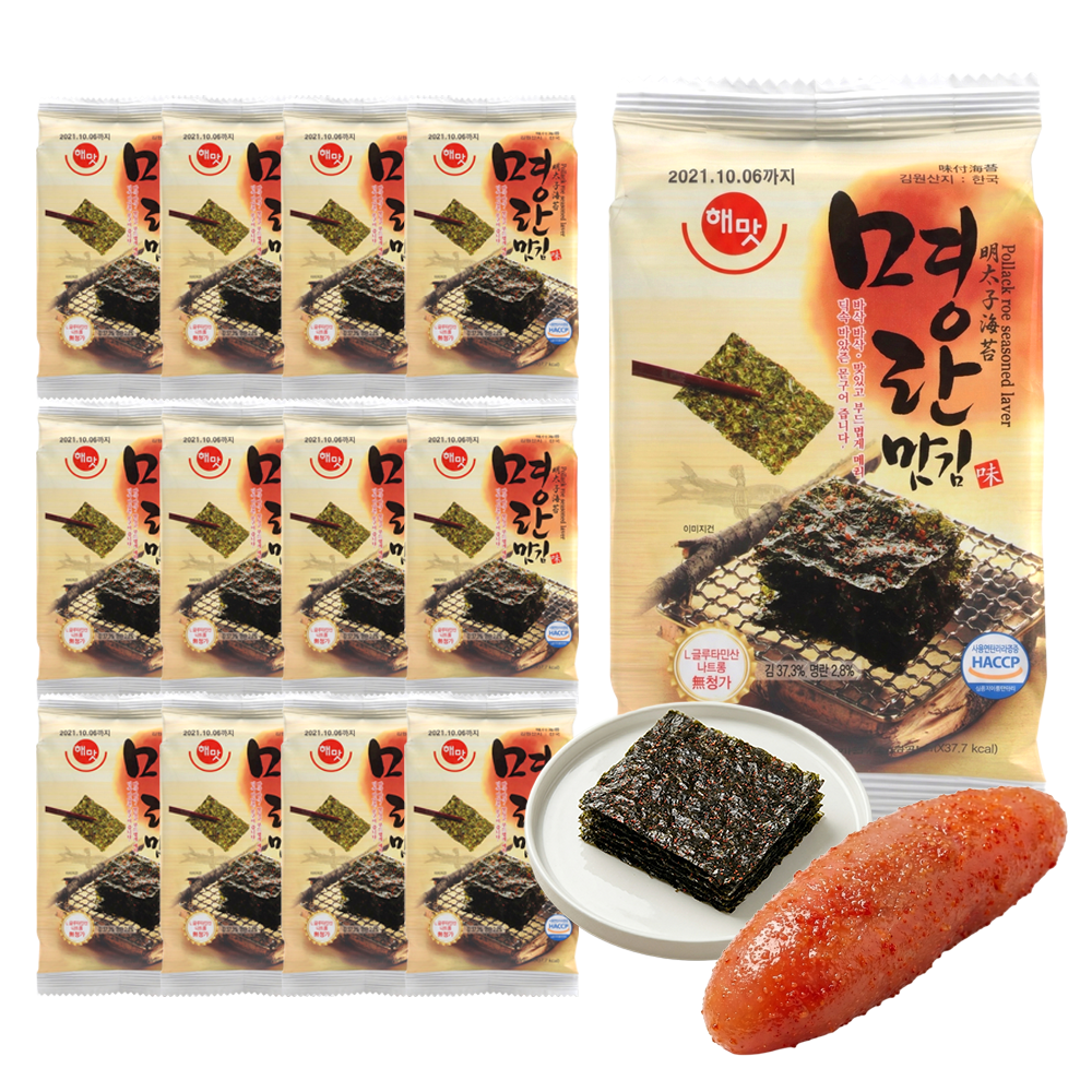 Roasted Seaweed Sheets - Seasoned Spicy Laver (Meoyng-Lan Flavor) 12 Pack 명란김