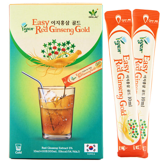 GINLAC Easy Red Ginseng Sticks Vegan 10 sticks (0.3oz X 10 Sachets)