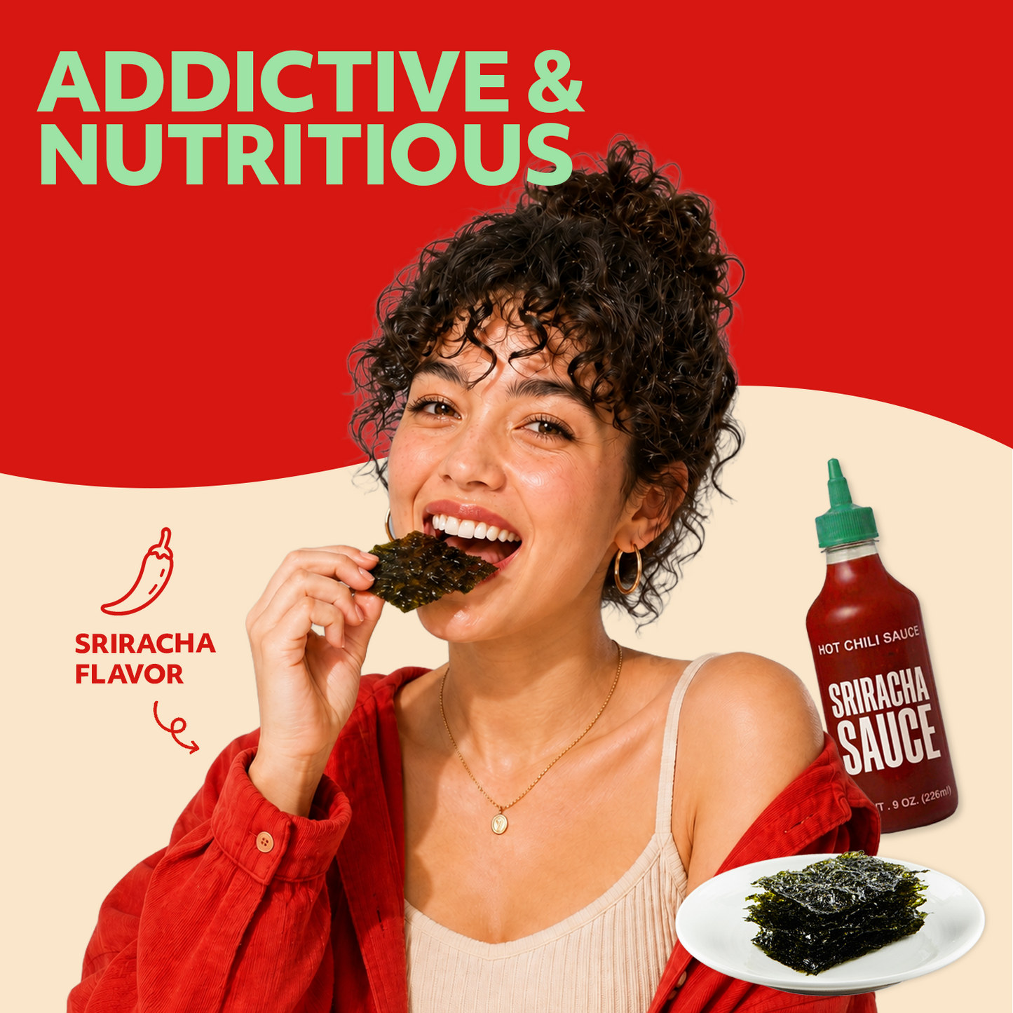 Korean Seasoned Spicy Seaweed Sheets, 6 Convenient Packs (0.14oz Each) Sriracha Flavor