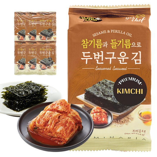 Korean Seasoned Spicy Seaweed Sheets, 6 Convenient Packs (0.14oz Each) Kimchi Flavor