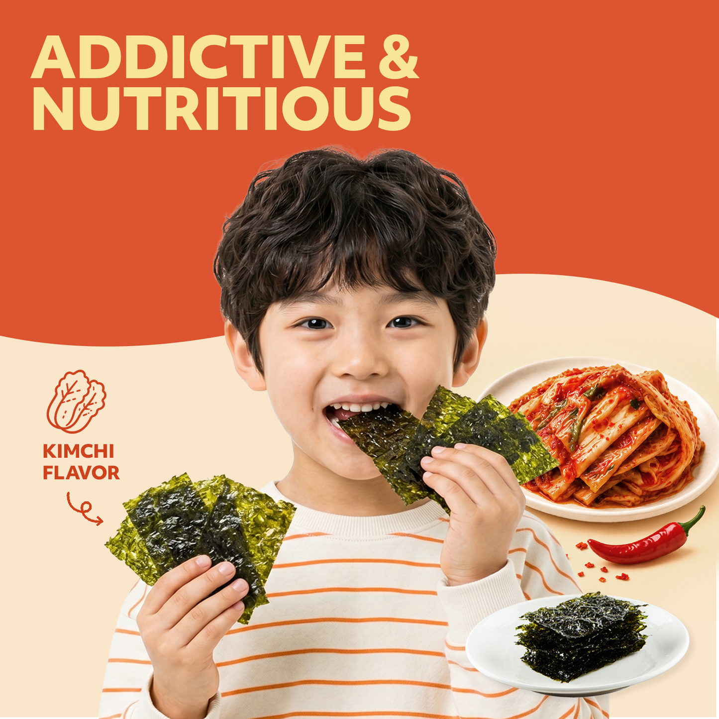 Korean Seasoned Spicy Seaweed Sheets, 6 Convenient Packs (0.14oz Each) Kimchi Flavor