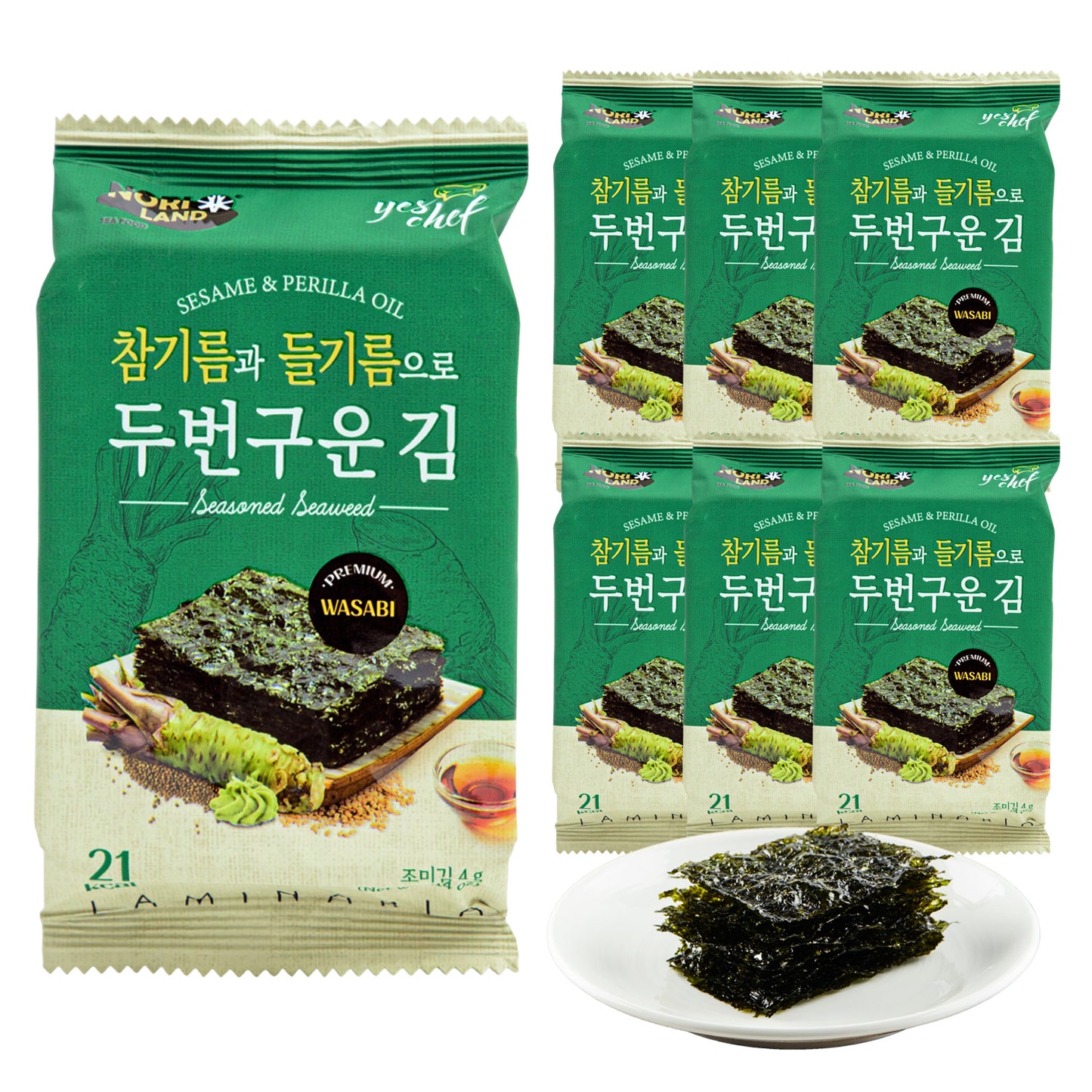 Korean Seasoned Spicy Seaweed Sheets, 12 Convenient Packs (0.14oz Each) Wasabi Flavor